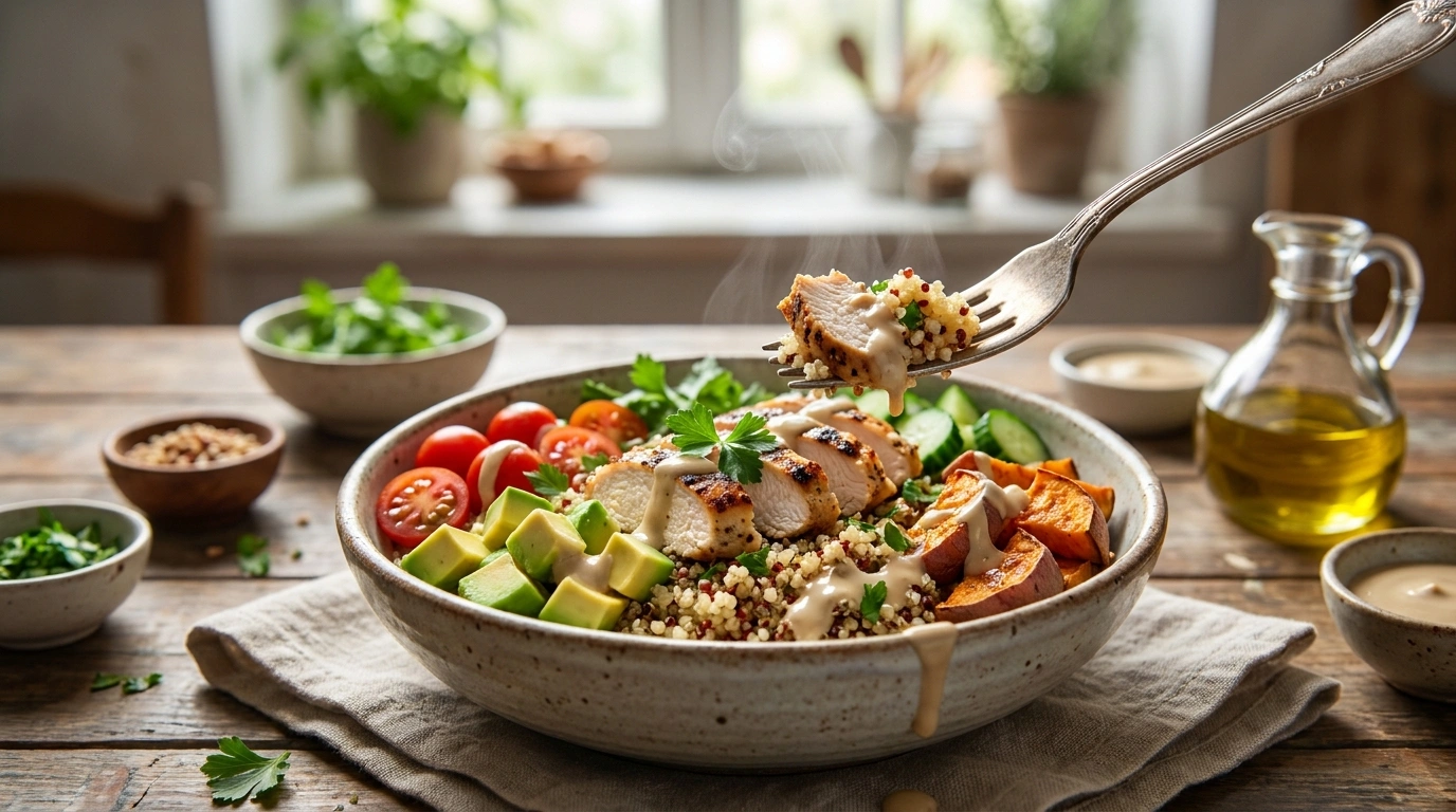 Sund quinoa bowl med kylling og avocado